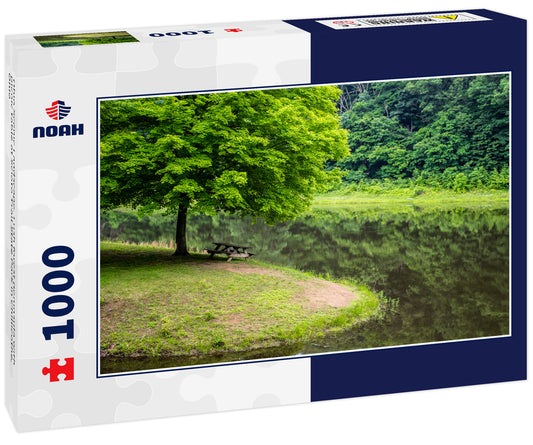 Ohio Scenic Landscape. Lush forest peninsula with picnic table at Scioto Trail State Park in Chillicothe, Ohio