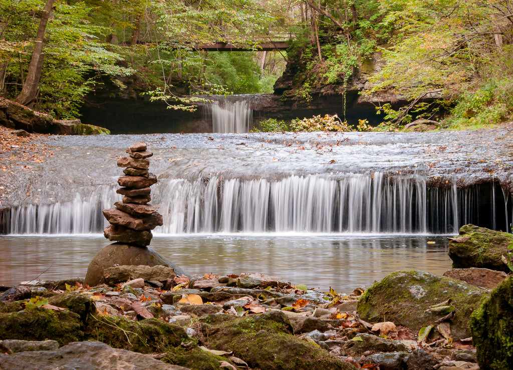 A Cairn in front of the Lower Cascades in Glen Helen Nature Preserve - Yellow Springs, Ohio