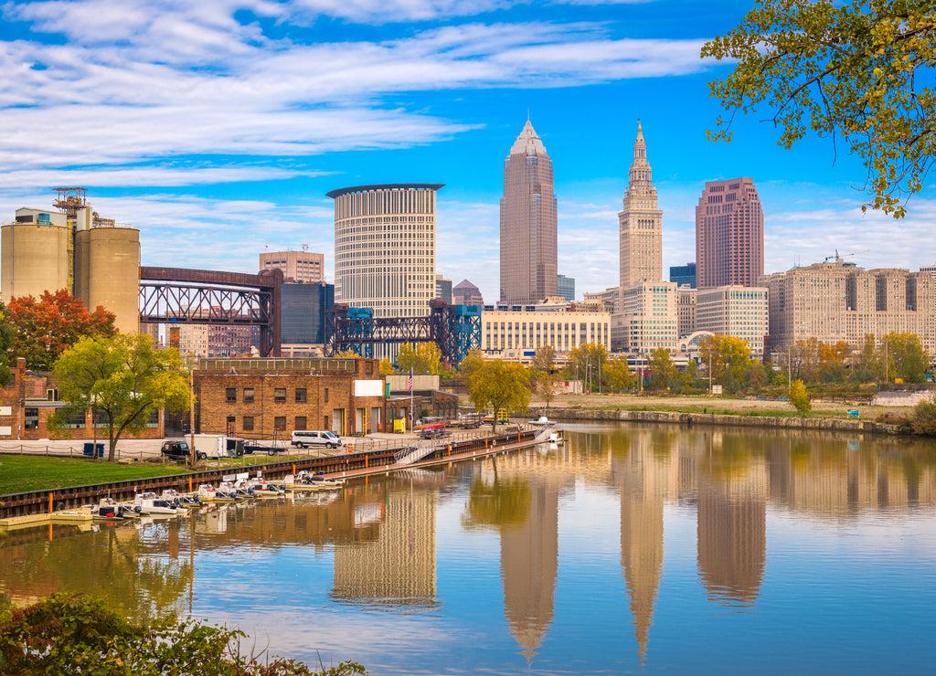 Cleveland Ohio skyline on the Cuyahoga River