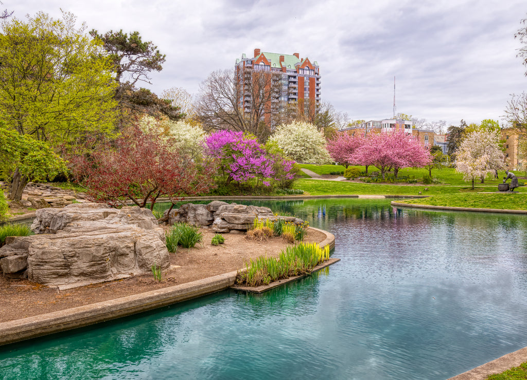 Blooming Flowers and Trees in Spring in Eden Park, Cincinnati, Ohio