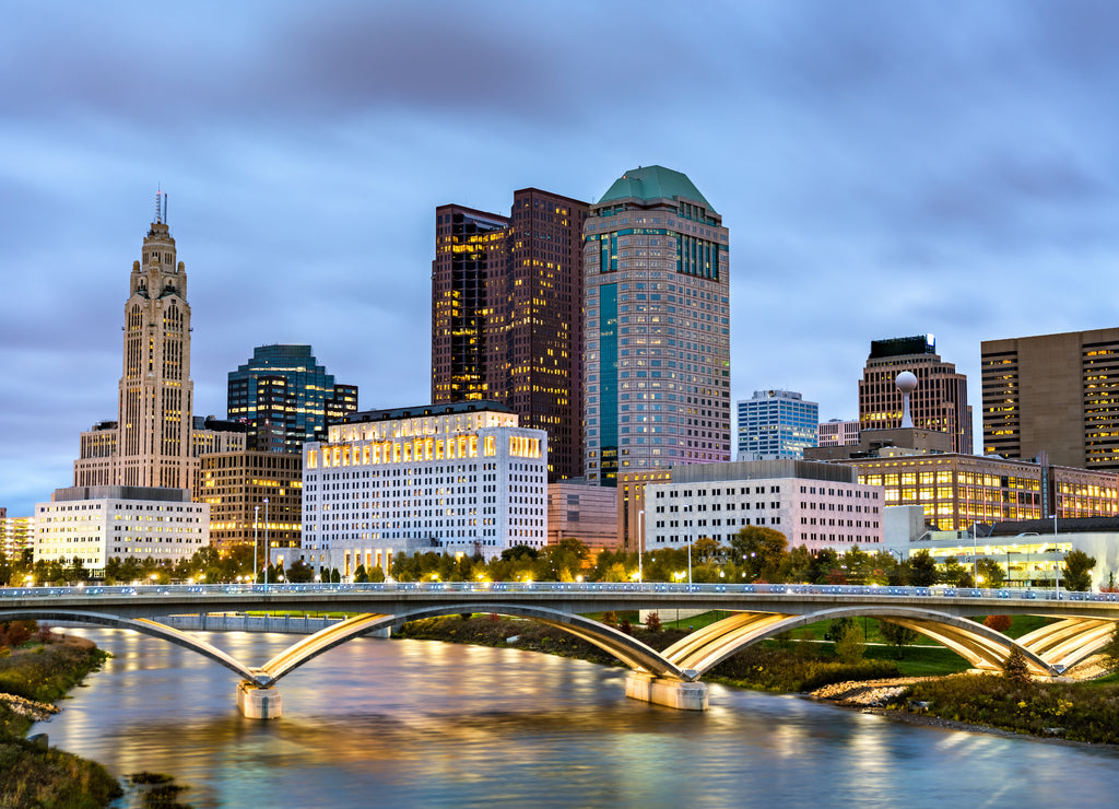 Cityscape of Columbus above the Scioto River, Ohio