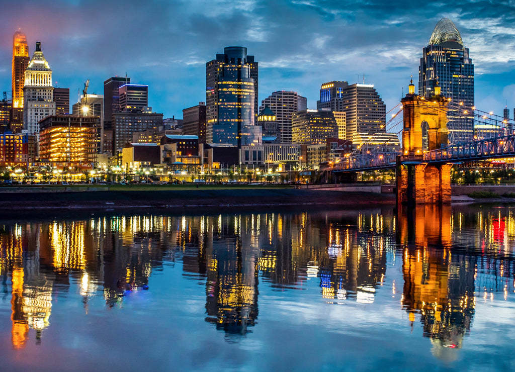 Cincinnati at Sunrise with Mist Rising off the Ohio River