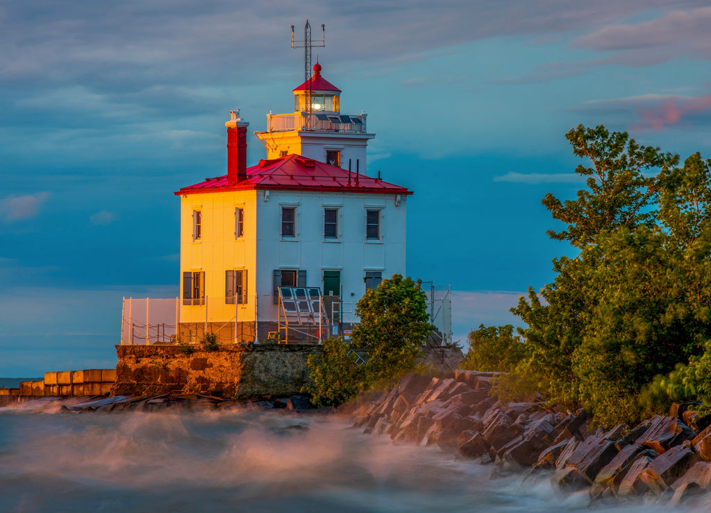 Fairport Harbor West Breakwater Lighthouse located in Headland Dunes State Nature Preserve in Ohio