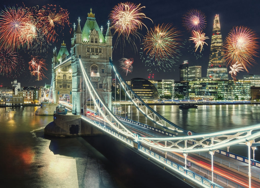 Fireworks at the Tower Bridge in London