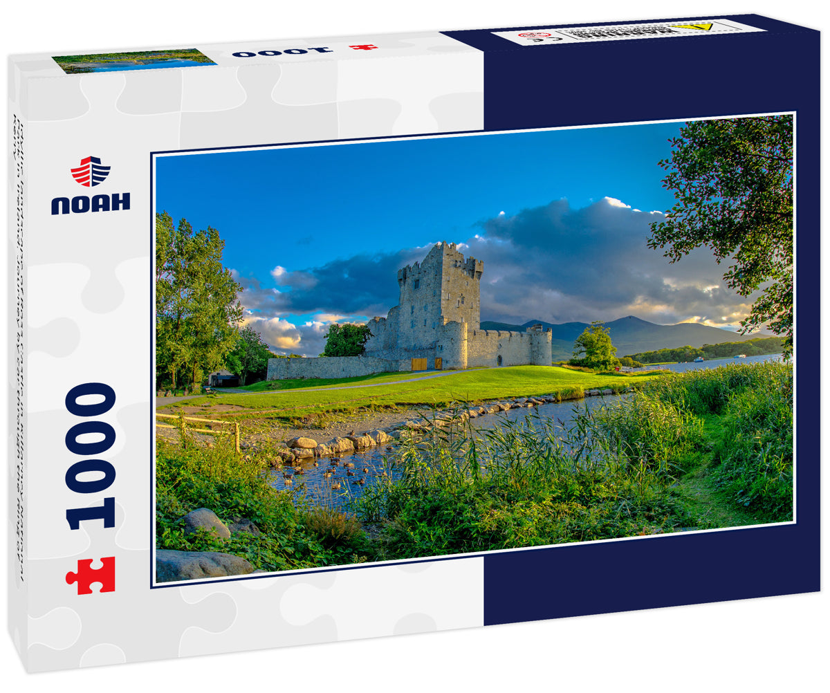 Idyllic landscape of Ross Castle in Killarney National Park in Ireland. Journey by car through the Ring of Kerry