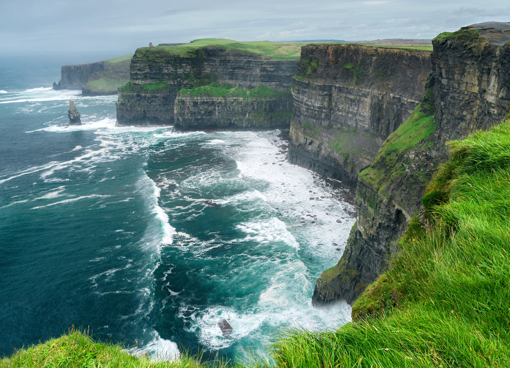 Spectacular view of the famous Cliffs of Moher and the wild Atlantic Ocean, County Clare, Ireland