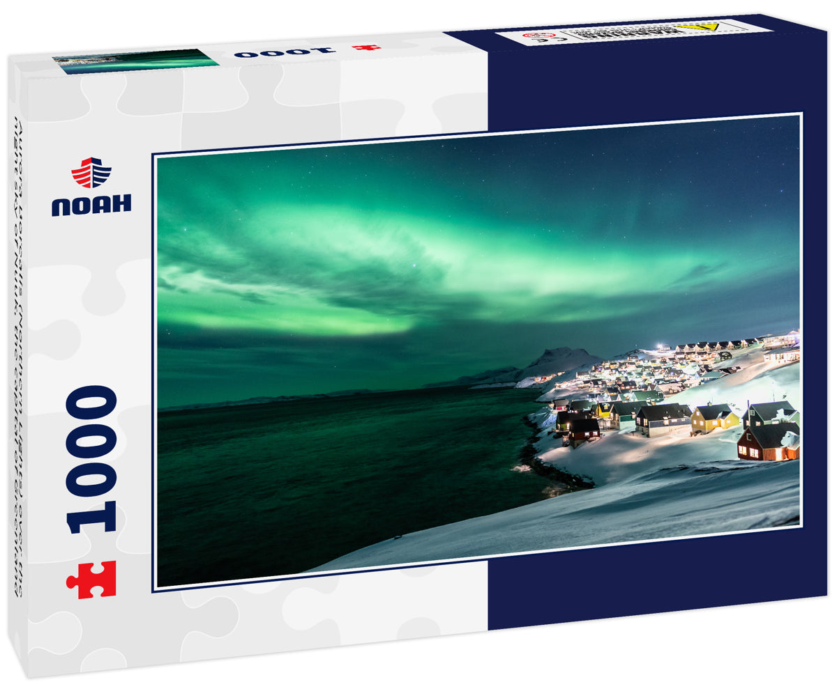 Aurora Borealis (Northern Lights) over the night sky of Nuuk, the capital of Greenland