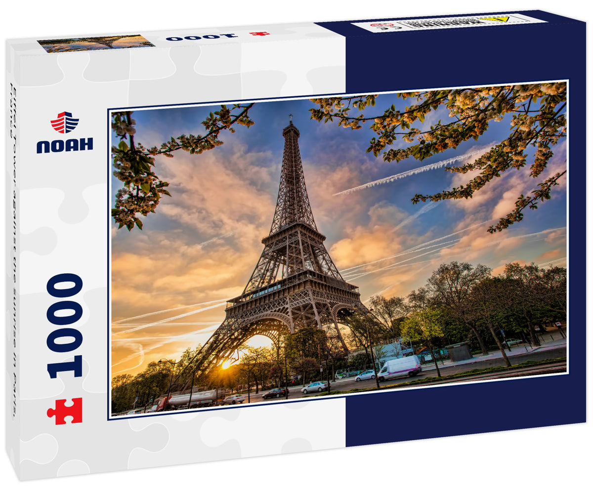 Eiffel Tower against the sunrise in Paris, France