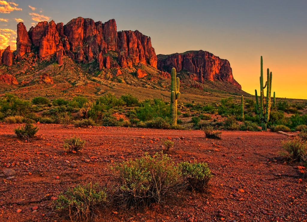 Sunset in the desert with mountain near Phoenix, Arizona, USA