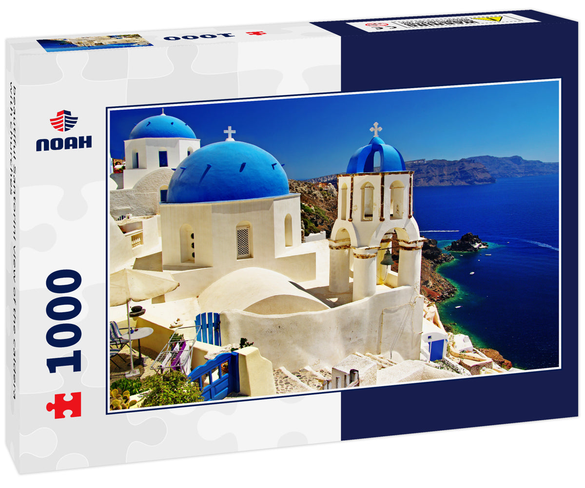 beautiful Santorini view of the caldera with churches