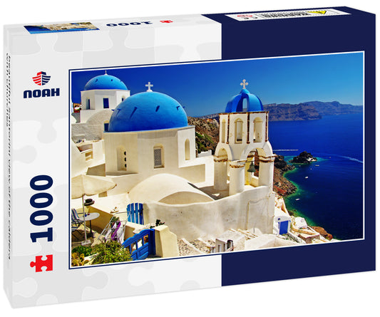 beautiful Santorini view of the caldera with churches