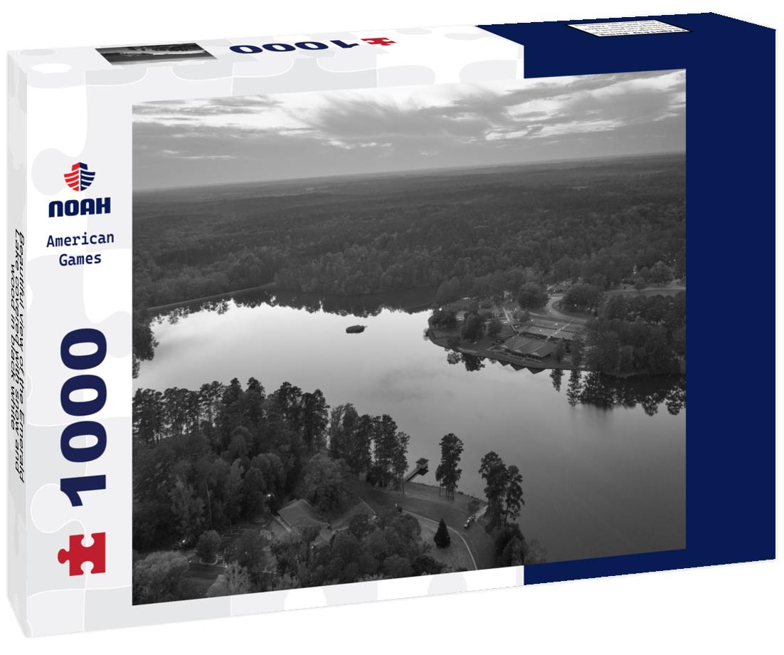 Noah Jigsaw Puzzle Beautiful view of the Emerald Lake covered with snow and wood in black white 1000 pieces