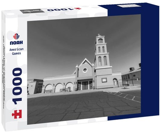 Noah Jigsaw Puzzle Aerial View of Grand Cathedral with Green Dome in Suburban Milwaukee in black white 1000 pieces