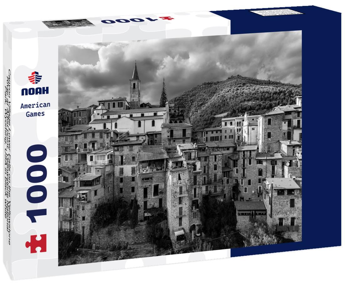 Noah Jigsaw Puzzle Canyon Village Lower Falls on the Yellowstone River at Artist point, Yellowstone National Park, Wyoming, USA in black white 1000 pieces