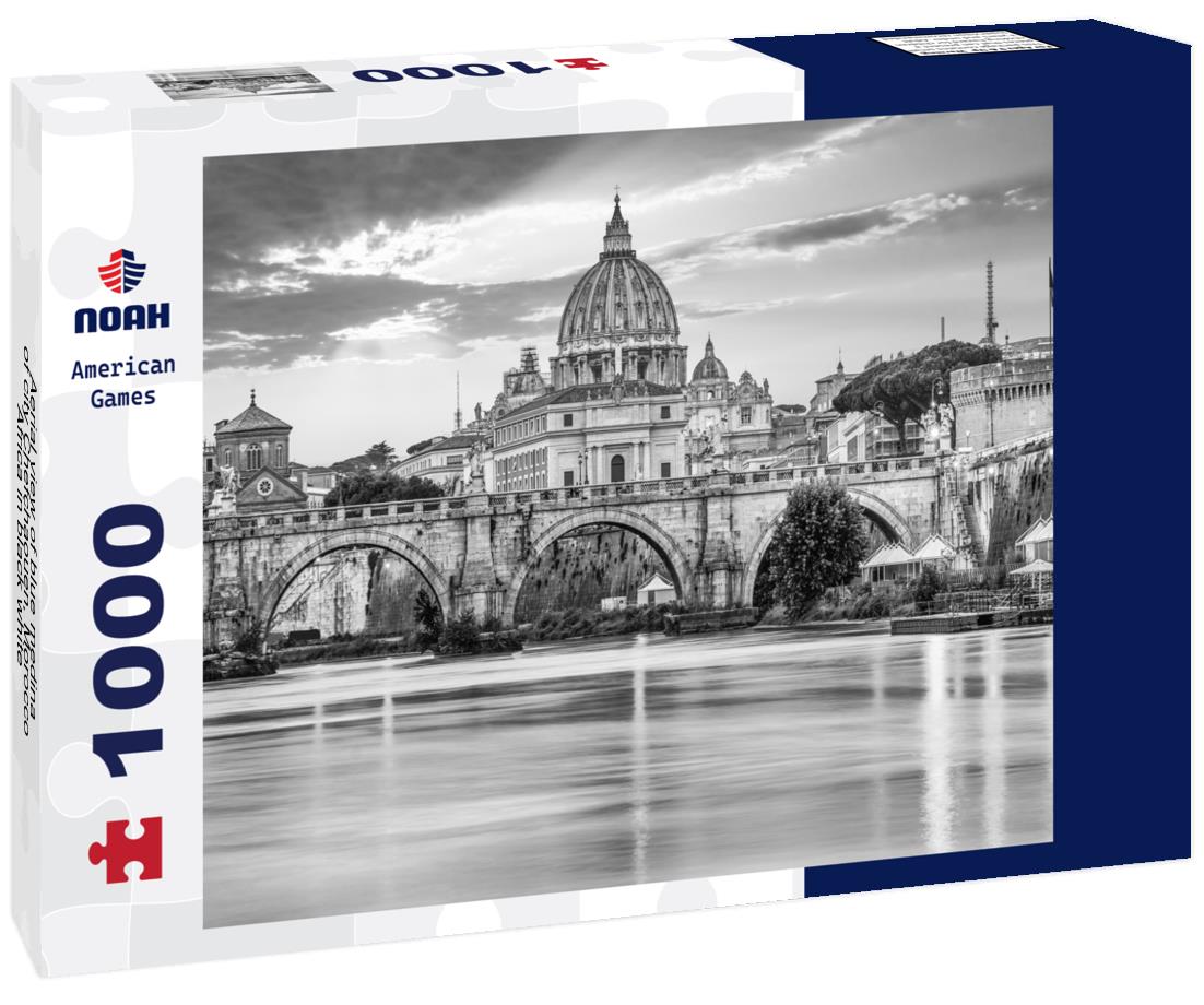 Noah Jigsaw Puzzle Aerial view of blue medina of city Chefchaouen, Morocco, Africa in black white 1000 pieces