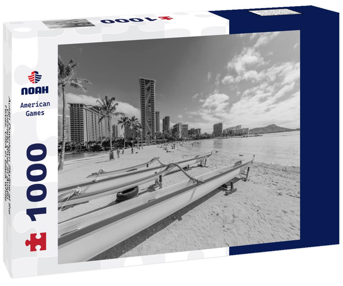 Noah Jigsaw Puzzle Austin Downtown Skyline at the Colorado River in Austin, Texas, USA in black white 1000 pieces