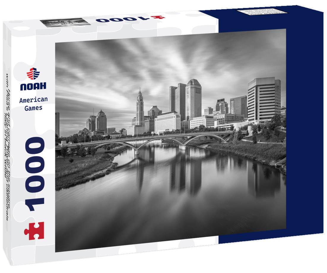 Noah Jigsaw Puzzle Horse and carriage on the square with Pisa's Leaning Tower and cathedrals, Italy in black white 1000 pieces