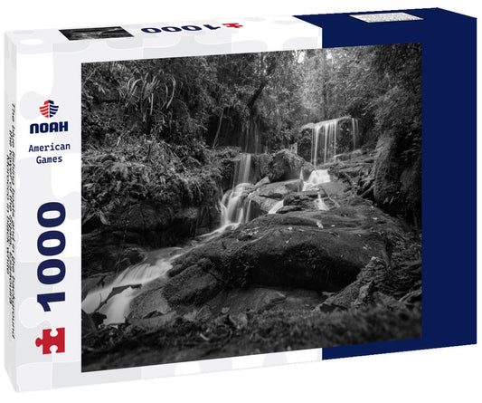 Noah Jigsaw Puzzle The blue fishing boats and in the background the tower of the Sqala, Essaouira, Morocco in black white 1000 pieces