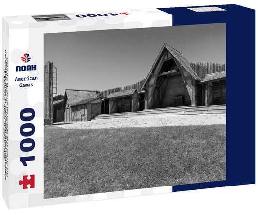 Noah Jigsaw Puzzle Gigantic Ouzoud Waterfalls that empty into the El-Abid River in the Grand Atlas mountains in Morocco, Africa in black white 1000 pieces