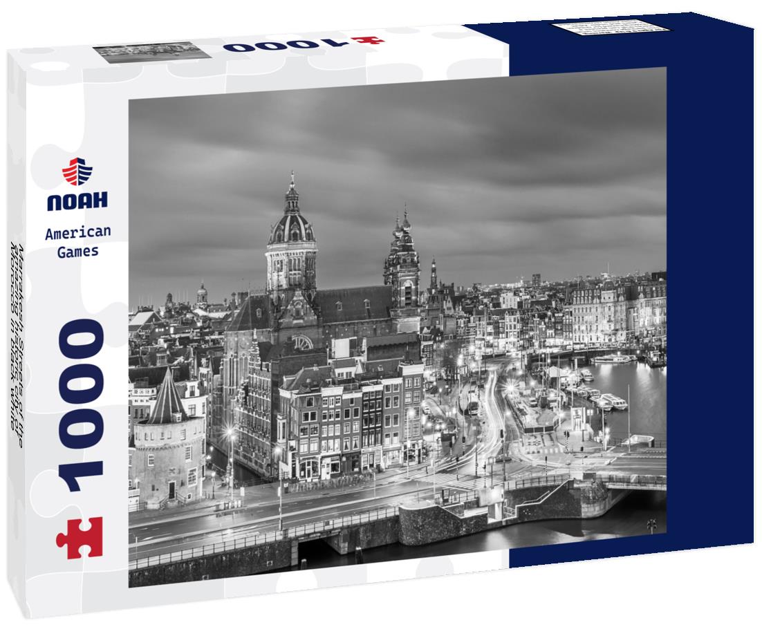 Noah Jigsaw Puzzle Marrakesh Streets of the amazing historic city of Morocco in black white 1000 pieces