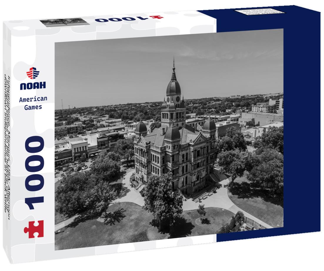Noah Jigsaw Puzzle Independence, Missouri, USA: Afternoon sunlight shines on the historic core of downtown Independence in black white 1000 pieces