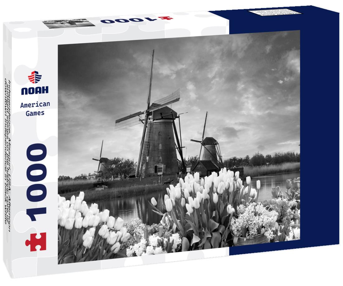 Noah Jigsaw Puzzle Independence, Missouri, USA: Afternoon sunlight shines on the historic core of downtown Independence in black white 1000 pieces