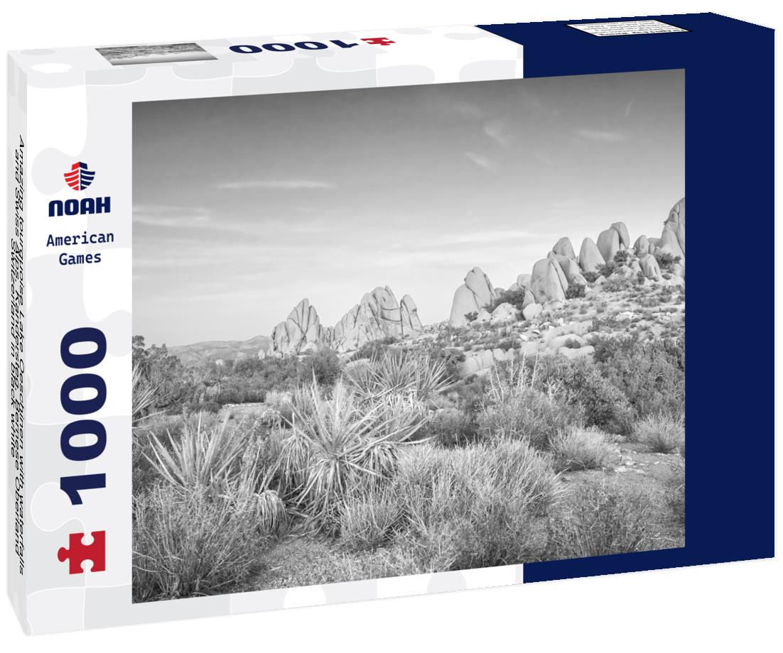 Noah Jigsaw Puzzle Amazing tourquoise Lake Oeschinen with waterfalls and Swiss Alps, Kandersteg, Bernese Oberland, Switzerland in black white 1000 pieces