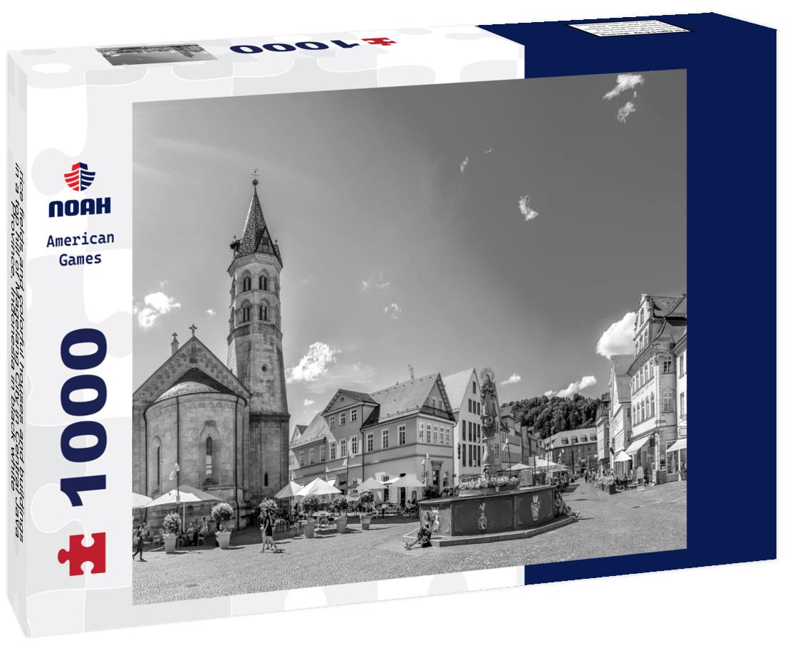 Noah Jigsaw Puzzle rice fields and colorful houses and buildings in a top hill of Magelang City in Central Java Province, Indonesia in black white 1000 pieces