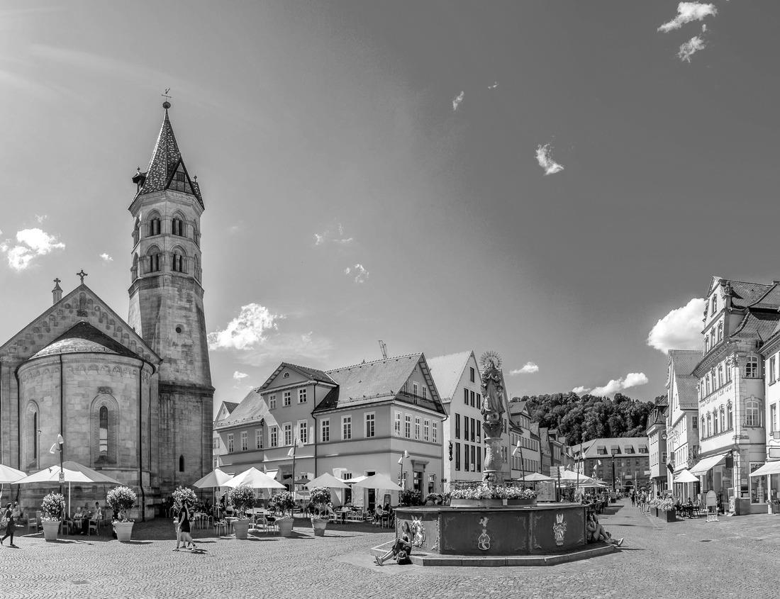 Noah Jigsaw Puzzle rice fields and colorful houses and buildings in a top hill of Magelang City in Central Java Province, Indonesia in black white 1000 pieces