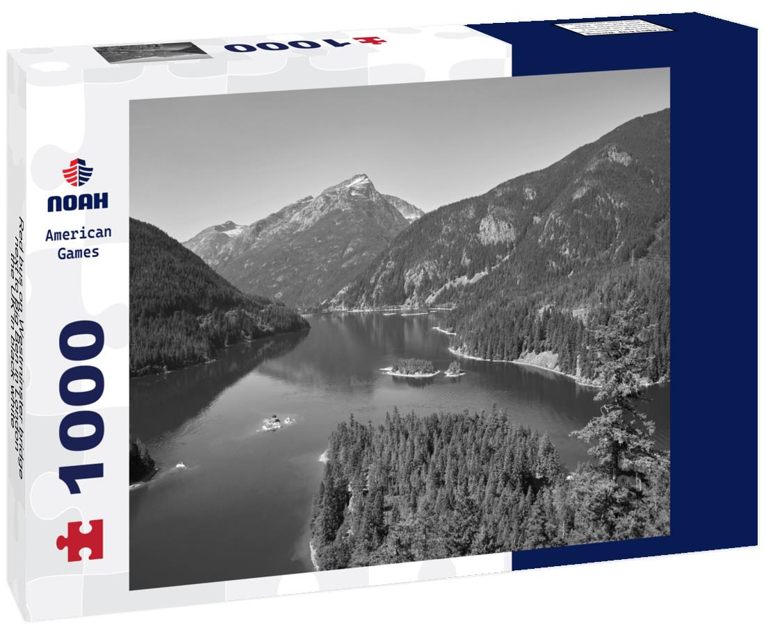 Noah Jigsaw Puzzle Red bus on Westminster bridge next to Big Ben in London, the UK in black white 1000 pieces