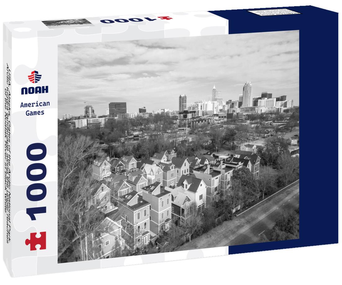 Noah Jigsaw Puzzle USA, Alaska, Gates of the Arctic National Park. Arctic tundra landscape along the upper reaches of the Noatak River in black white 1000 pieces