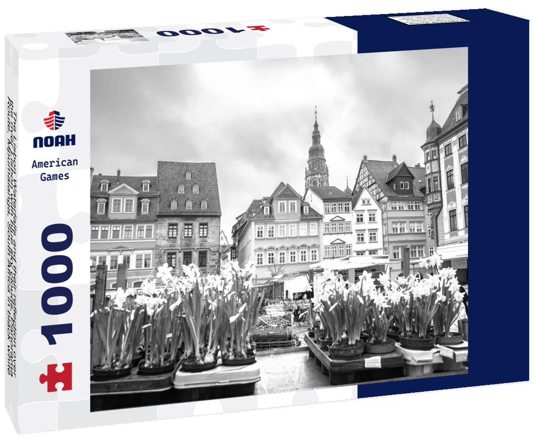 Noah Jigsaw Puzzle The Lisbon Waterfalls and their reflection over the river Lisbon with blue sky clouds, Panorama Route, Mpumalanga, South Africa in black white 1000 pieces