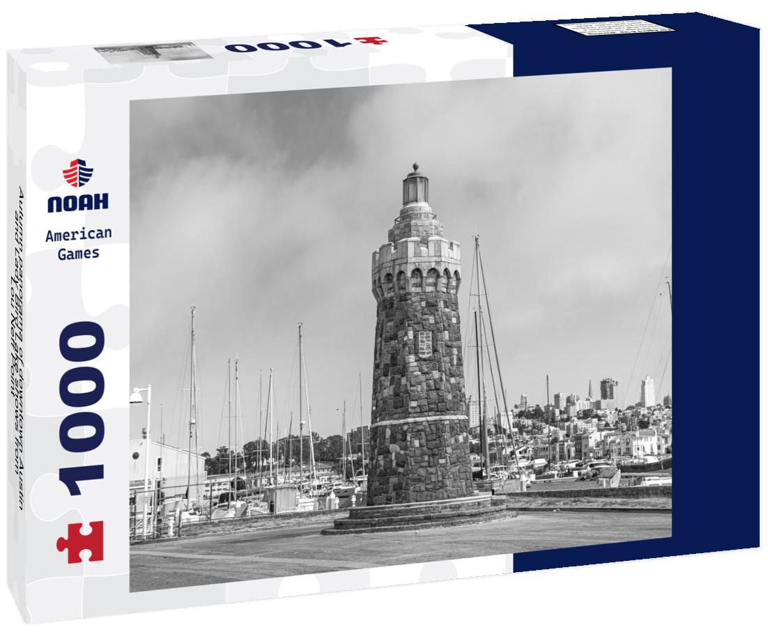 Noah Jigsaw Puzzle Autumn panorama of downtown Austin and Lady Bird Lake shows from Lou Neff Point - Zilker Park Austin in black white 1000 pieces