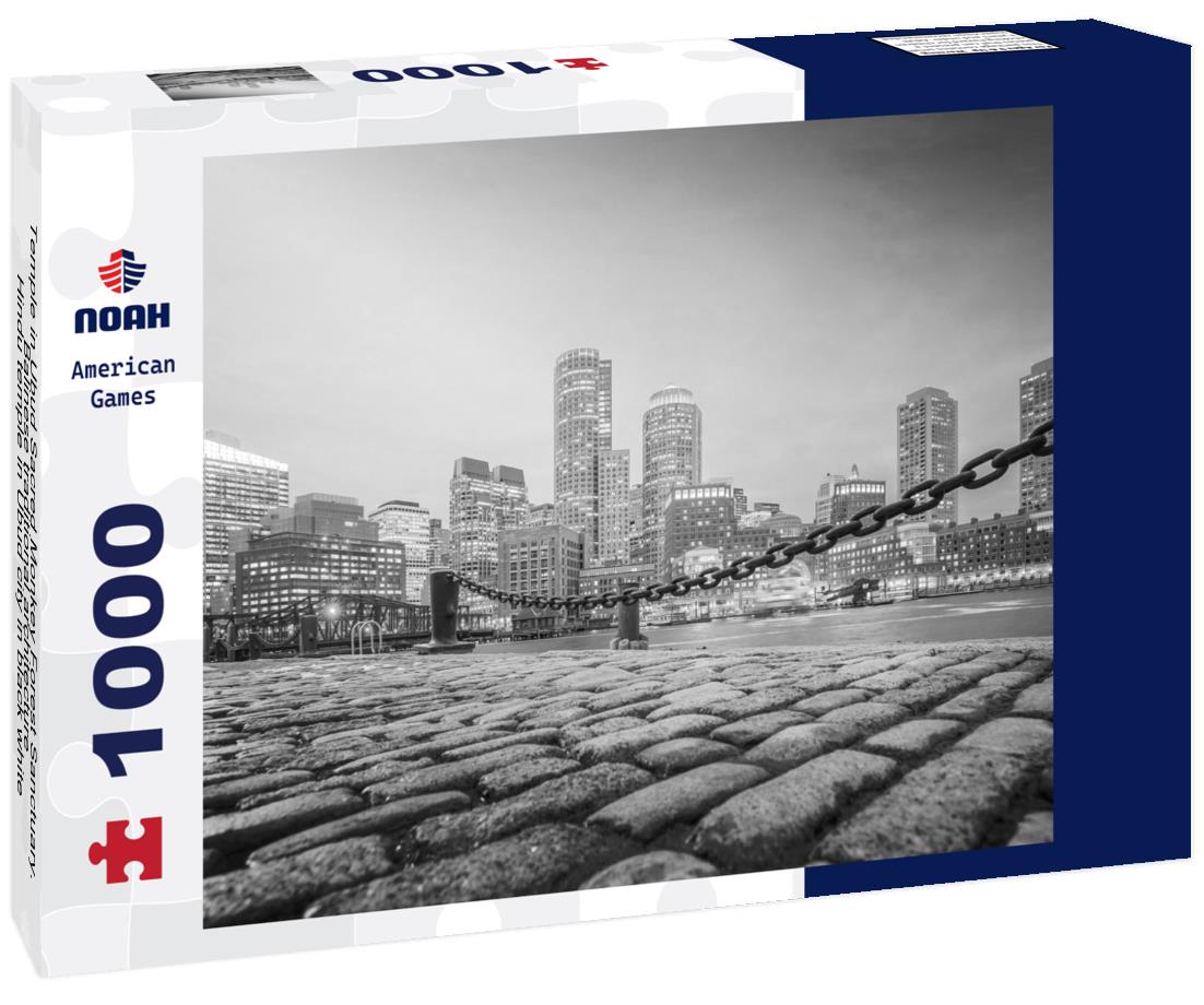 Noah Jigsaw Puzzle Temple in Ubud Sacred Monkey Forest Sanctuary. Balinese traditional architecture, Hindu temple in Ubud city in black white 1000 pieces