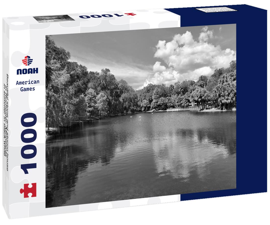 Noah Jigsaw Puzzle Beautiful stone and stucco house in Rochester, Minnesota, in summer in black white 1000 pieces