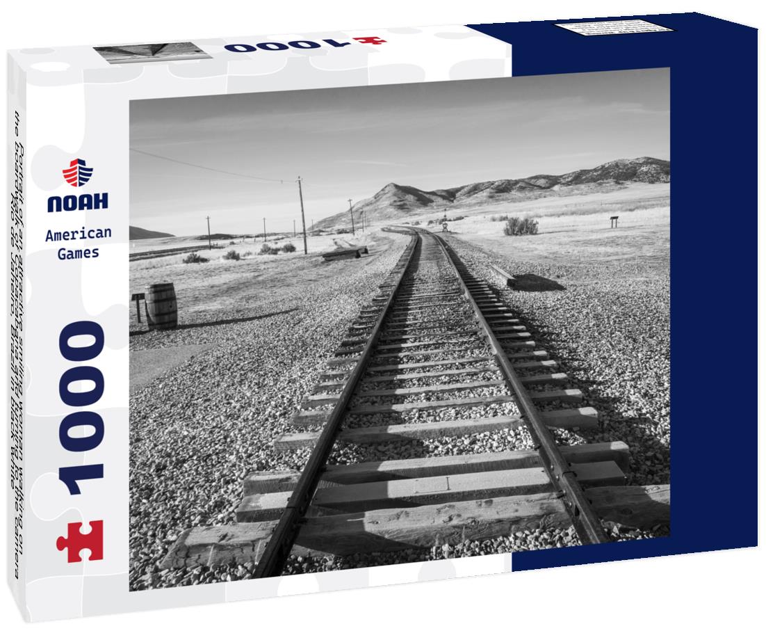 Noah Jigsaw Puzzle Portrait of an attractive smiling woman walking on the boardwalk of Copacabana and turning to the camera, Rio de Janeiro, Brazil in black white 1000 pieces