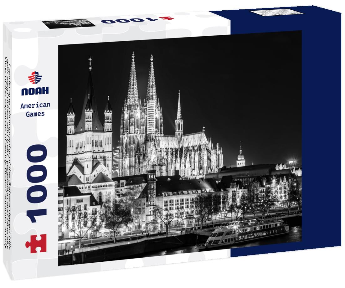 Noah Jigsaw Puzzle Landscape photography of the Sahara desert hills with sand dunes and road, vegetation and blue sky. View of the expanse of sandy desert summer sunny day, Sahara, Tozeur, Tunisia in black white 1000 pieces