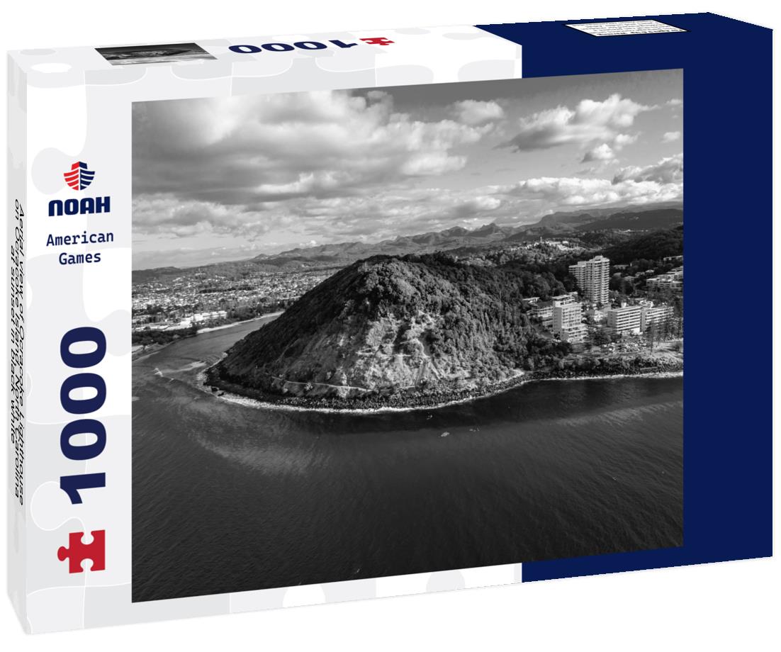 Noah Jigsaw Puzzle Aerial view of Ocracoke Lighthouse on Ocracoke Island, North Carolina at sunset in black white 1000 pieces