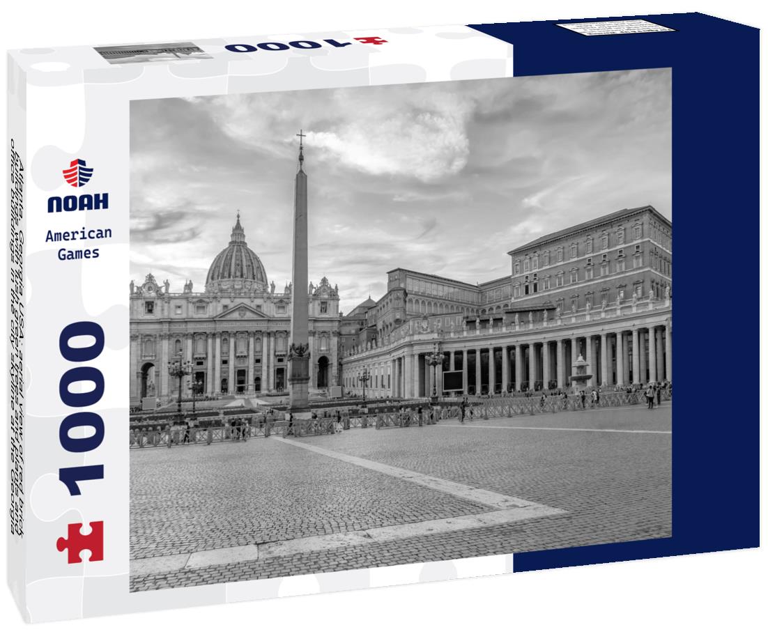 Noah Jigsaw Puzzle Atlanta, Georgia USA: aerial view of red brick buildings with lush green trees and plants and office buildings in the city skyline at the Georgia Institute of Technology in black white 1000 pieces