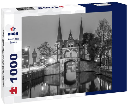 Noah Jigsaw Puzzle Cape Town city CBD and table mountain in the background during sunset, South Africa in black white 1000 pieces