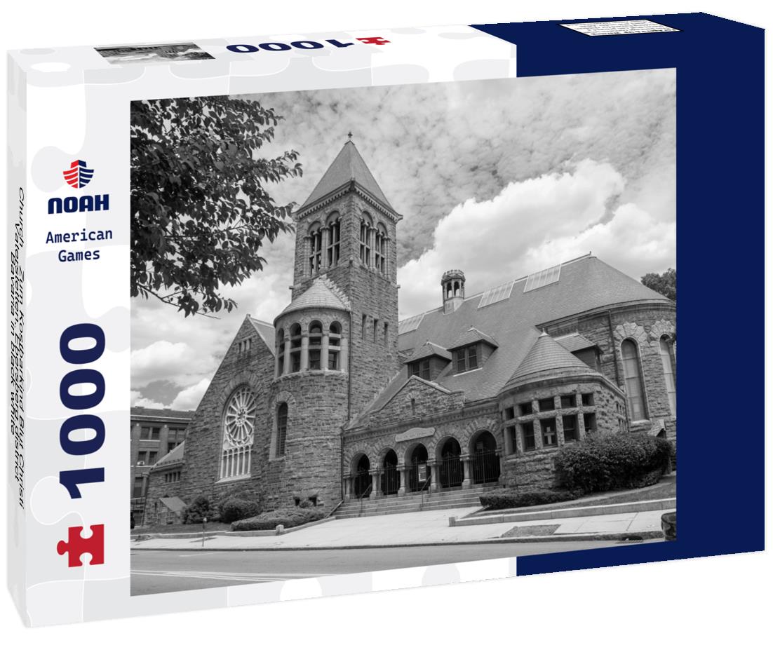 Noah Jigsaw Puzzle Church “Zum Kostbarkind Blut Christi”, Vaterstetten, Ebersberg district, Bavaria in black white 1000 pieces