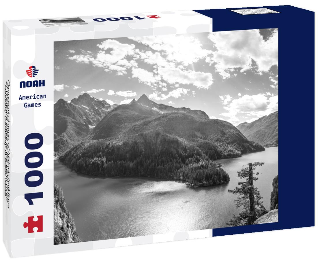 Noah Jigsaw Puzzle Panoramic image of historic buildings of Weilburg close to the Lahn river; Hessen; Germany in black white 1000 pieces