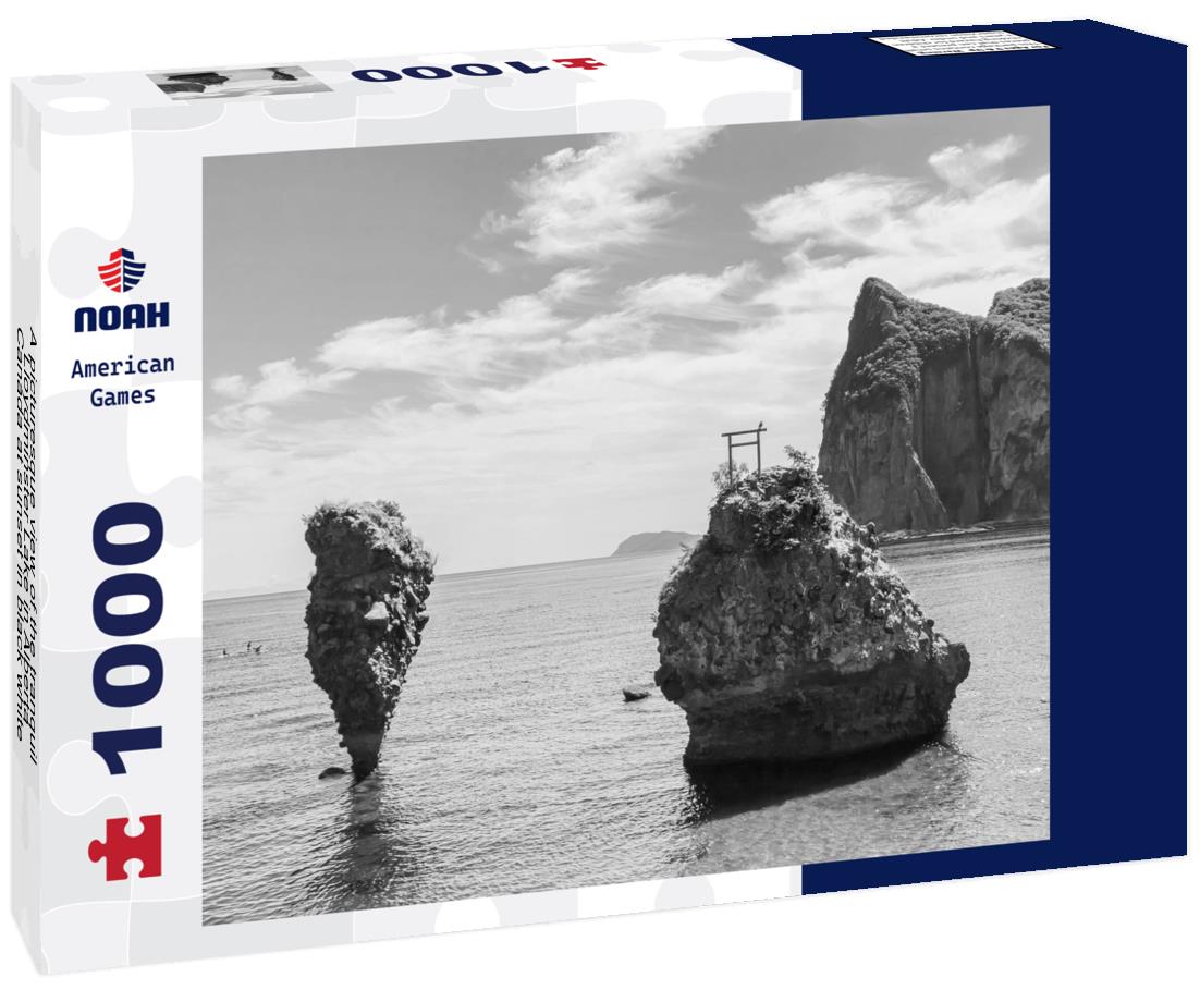 Noah Jigsaw Puzzle A picturesque view of the tranquil Lloydminster Lake in Alberta, Canada at sunset in black white 1000 pieces