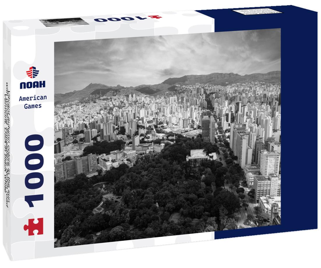 Vibrant autumn colors in the sun with winding Smuggler's Notch road, Vermont, USA 1000pc PuzzleBlack and White