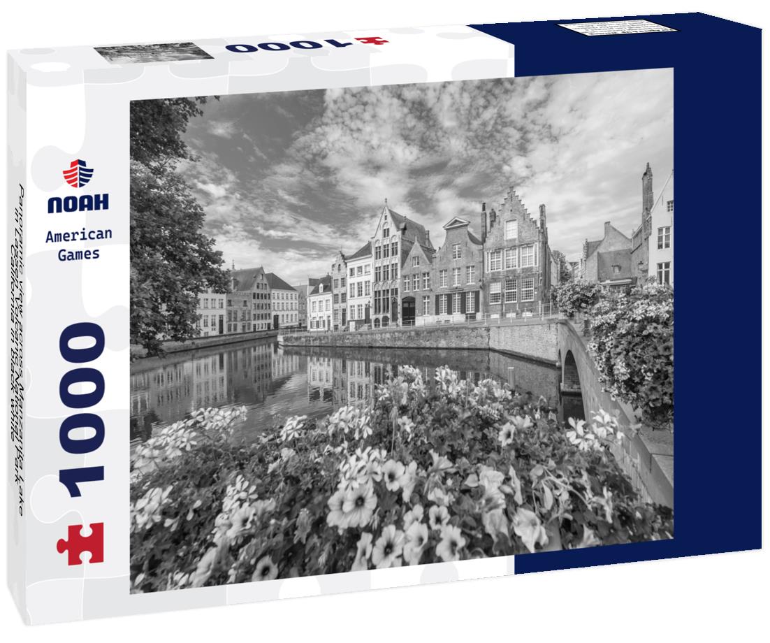 Noah Jigsaw Puzzle Panoramic view across Manzanita Lake in Lassen Volcanic National Park, California in black white 1000 pieces