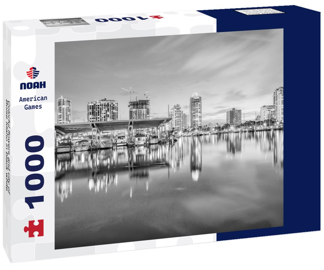 Noah Jigsaw Puzzle Colorful flowers and city of Boise Idaho in black white 1000 pieces