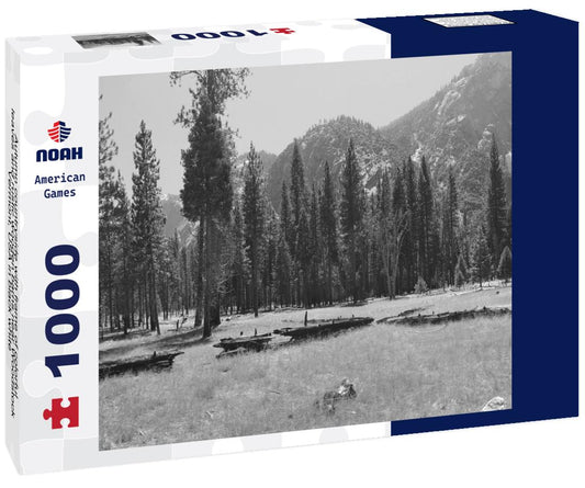 Noah Jigsaw Puzzle Autumn countryside with frame of colorful leaves and rustic wooden barns near Woodstock, Vermont, USA in black white 1000 pieces