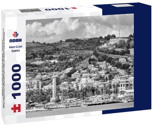 Noah Jigsaw Puzzle Panoramic view of the city of Zug at Lake Zug and the surrounding Swiss Alps at a spectacular sunset, Switzerland in black white 1000 pieces