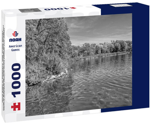 Noah Jigsaw Puzzle Happy and relaxed travel woman watching sunrise, tree house with diamond beach, Atuh beach in Nusa Penida island, Bali, Indonesia in black white 1000 pieces