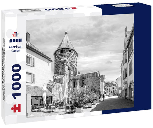 Noah Jigsaw Puzzle View of the medieval town of Zug and the surrounding Swiss Alps at sunset, Switzerland in black white 1000 pieces